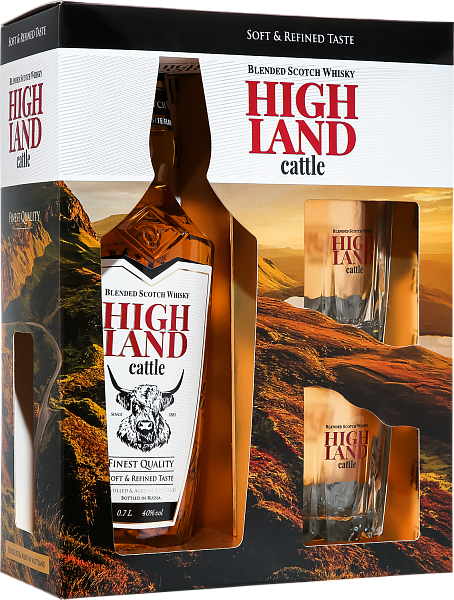 Highland Cattle Blended Scotch Whisky (gift box with 2 glasses), 0.7 л в Саратове